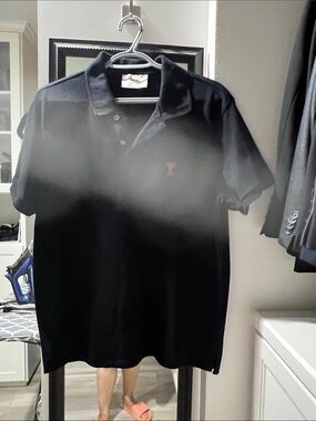 Ami authentic Men's Black Polo Shirt with Pink heart A Logo, size L, like new